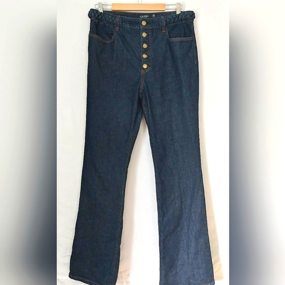 Size 12 Lauren by Ralph Lauren Dark Wash Bootcut Jeans with Button Fly